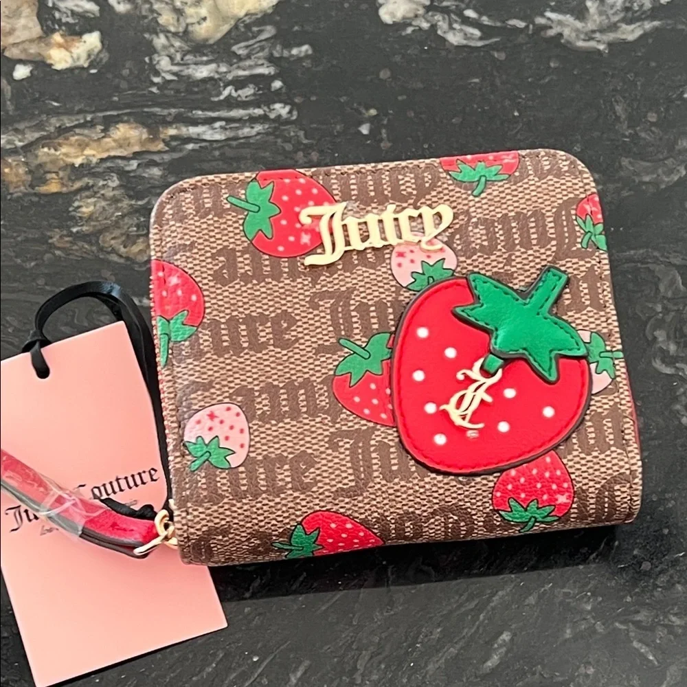 Juicy Couture Strawberry Zip Around Brown Wallet NWT